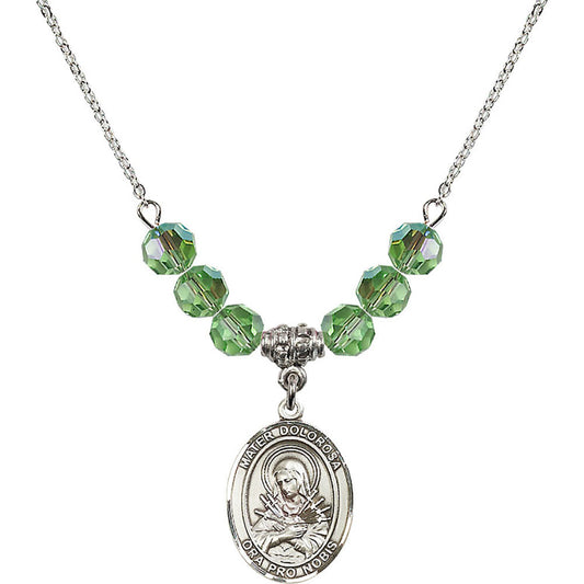 Sterling Silver Mater Dolorosa Birthstone Necklace with Peridot Beads - 8290