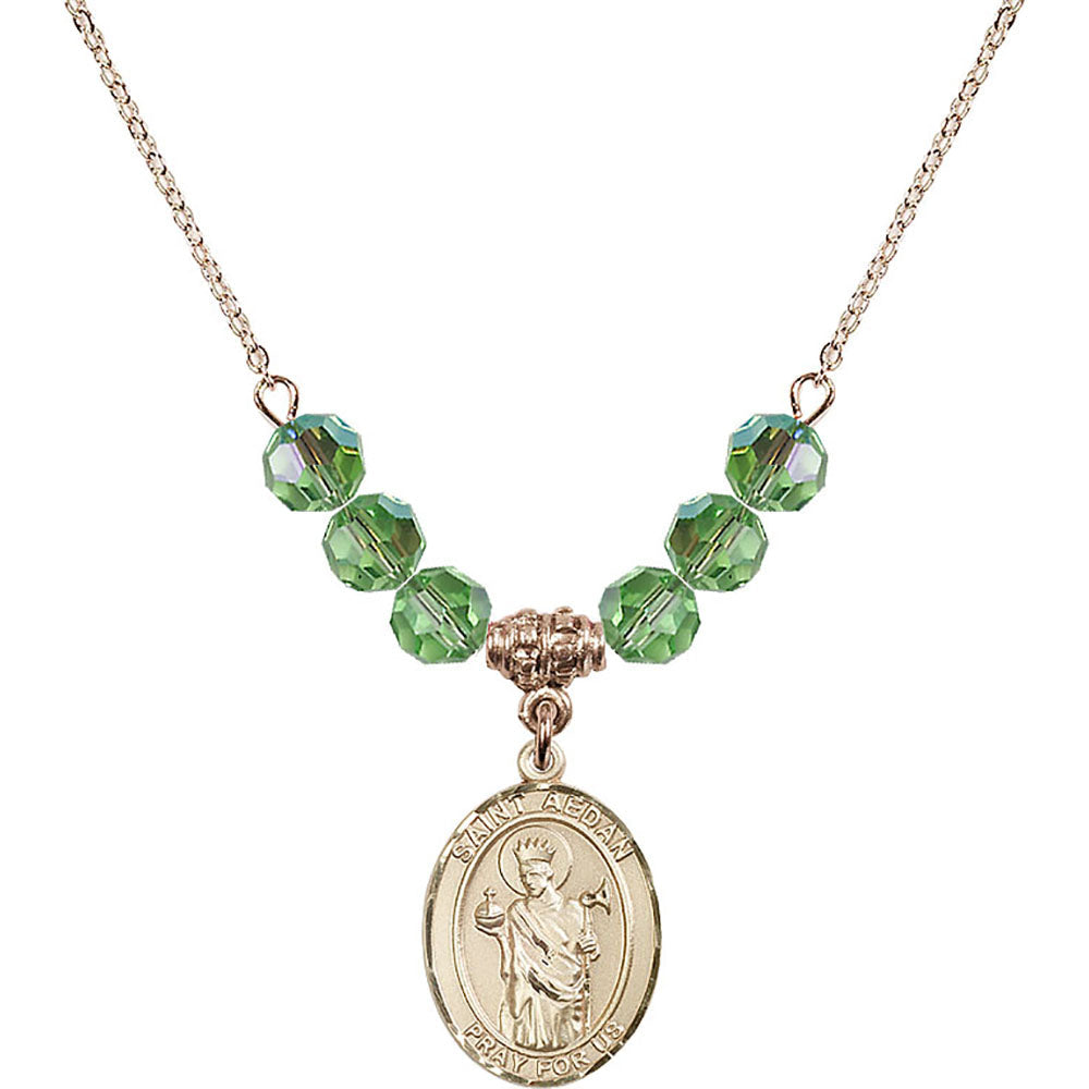 14kt Gold Filled Saint Aedan of Ferns Birthstone Necklace with Peridot Beads - 8293