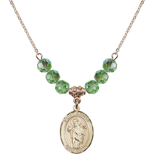 14kt Gold Filled Saint Aedan of Ferns Birthstone Necklace with Peridot Beads - 8293