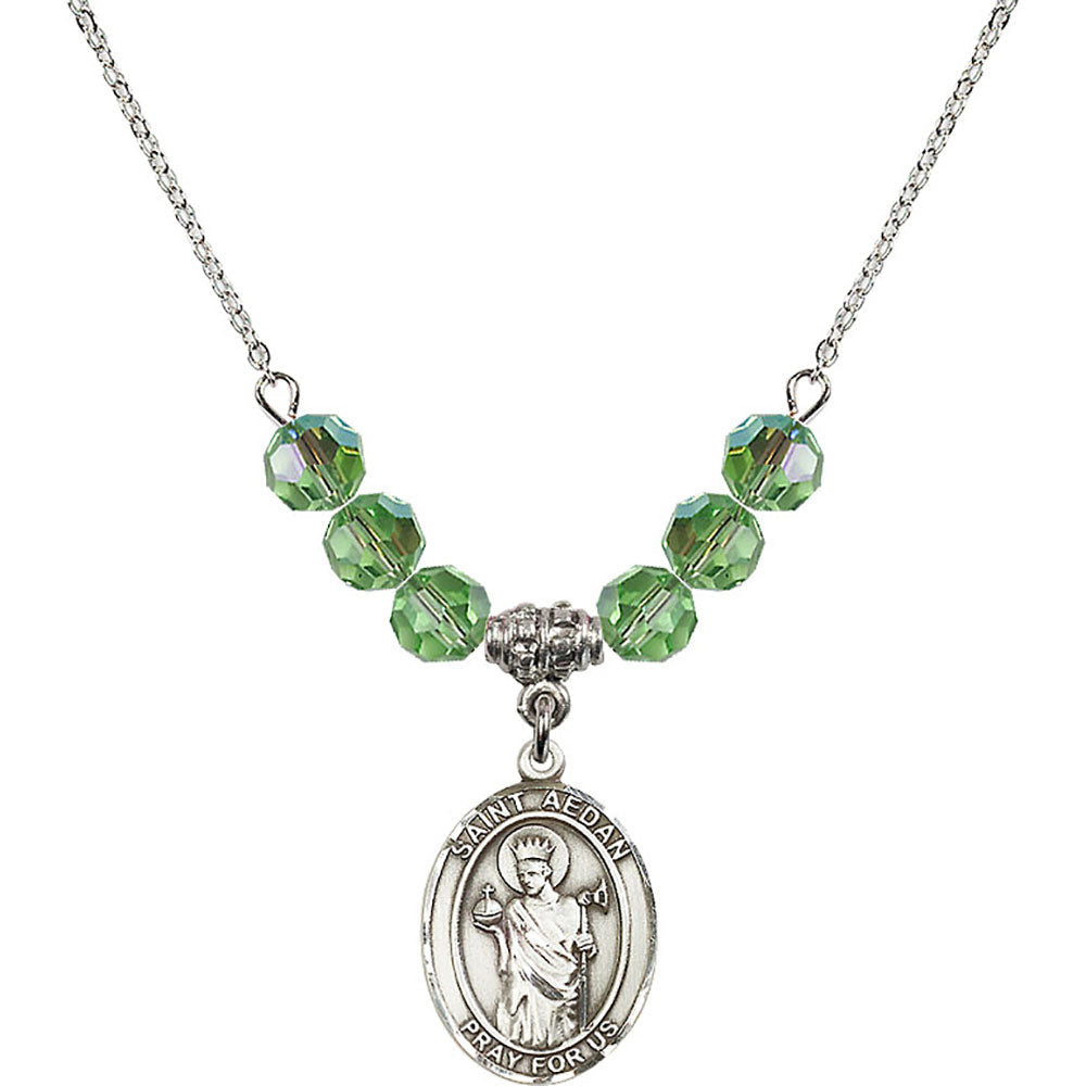 Sterling Silver Saint Aedan of Ferns Birthstone Necklace with Peridot Beads - 8293