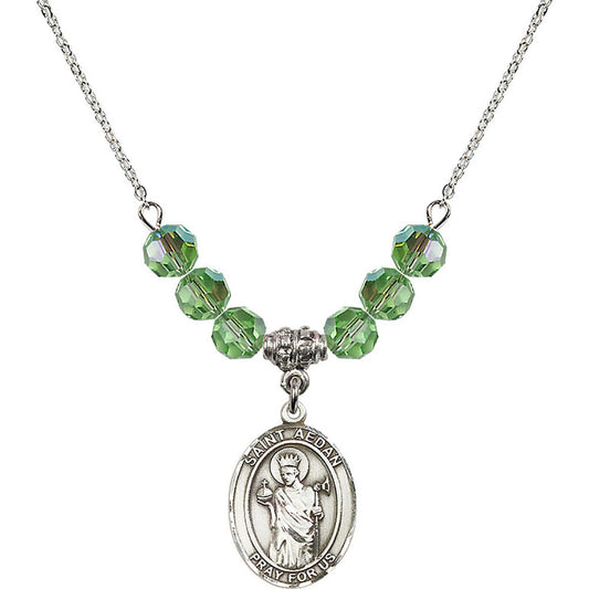 Sterling Silver Saint Aedan of Ferns Birthstone Necklace with Peridot Beads - 8293
