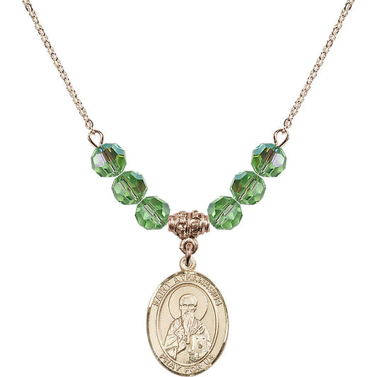 14kt Gold Filled Saint Athanasius Birthstone Necklace with Peridot Beads - 8296