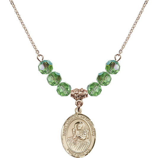 14kt Gold Filled Saint Lidwina of Schiedam Birthstone Necklace with Peridot Beads - 8297