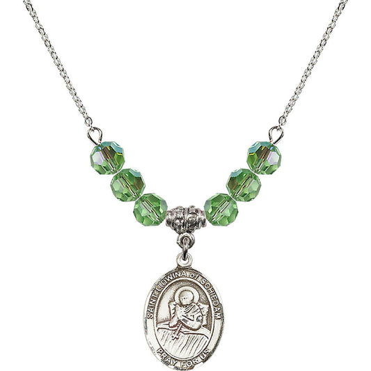 Sterling Silver Saint Lidwina of Schiedam Birthstone Necklace with Peridot Beads - 8297