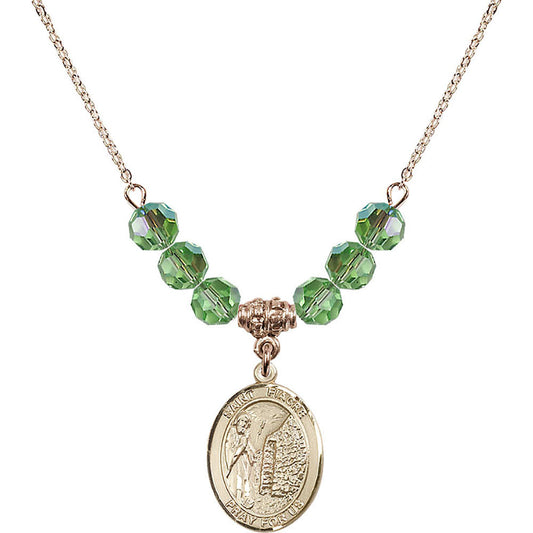 14kt Gold Filled Saint Fiacre Birthstone Necklace with Peridot Beads - 8298