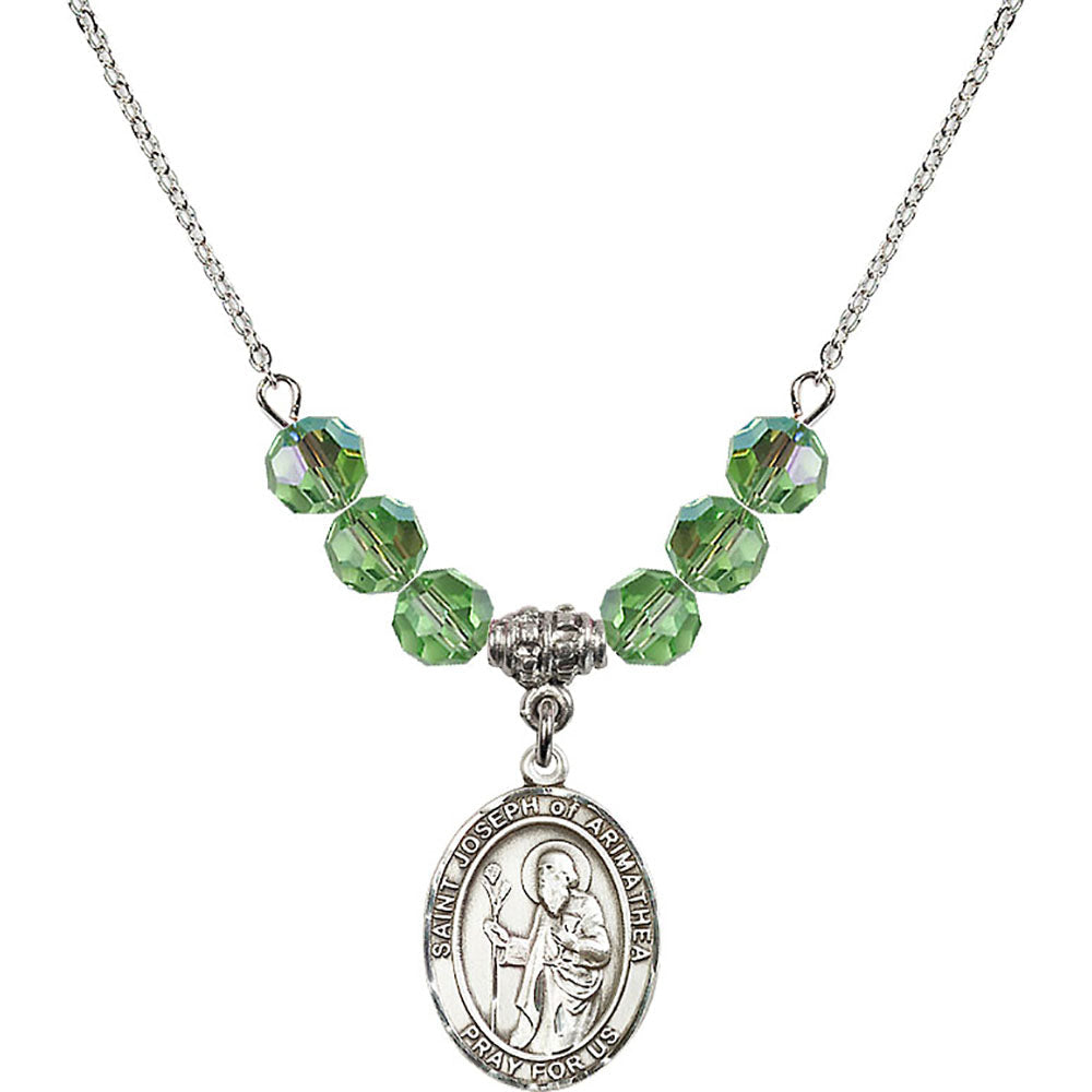 Sterling Silver Saint Joseph of Arimathea Birthstone Necklace with Peridot Beads - 8300