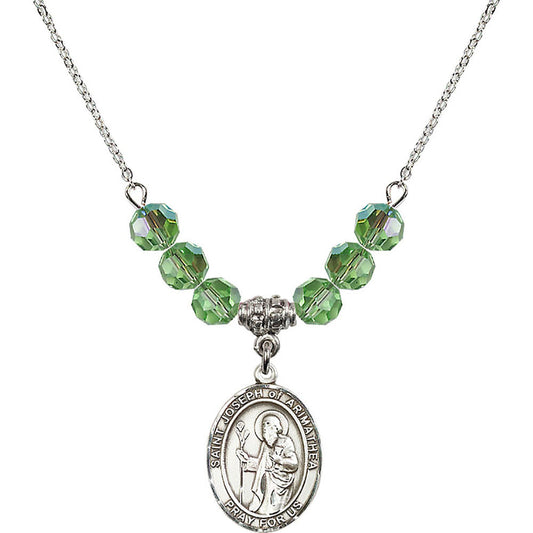 Sterling Silver Saint Joseph of Arimathea Birthstone Necklace with Peridot Beads - 8300