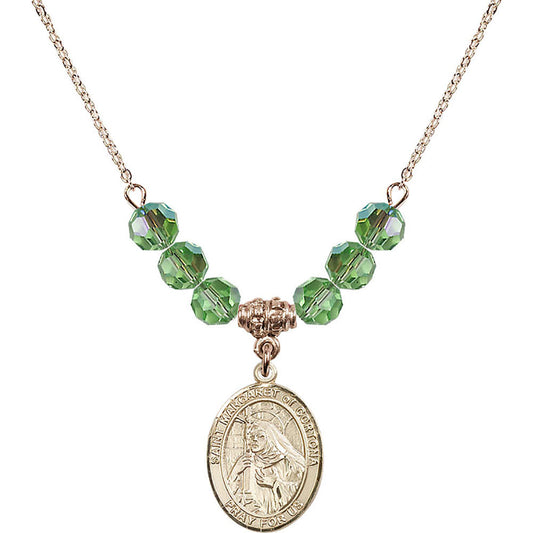 14kt Gold Filled Saint Margaret of Cortona Birthstone Necklace with Peridot Beads - 8301