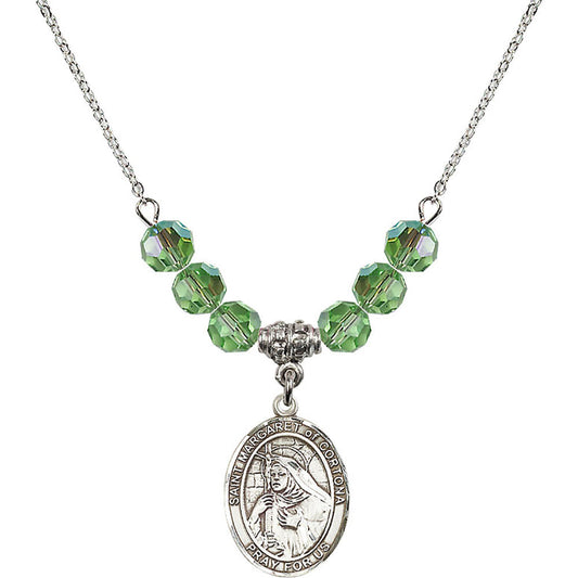 Sterling Silver Saint Margaret of Cortona Birthstone Necklace with Peridot Beads - 8301