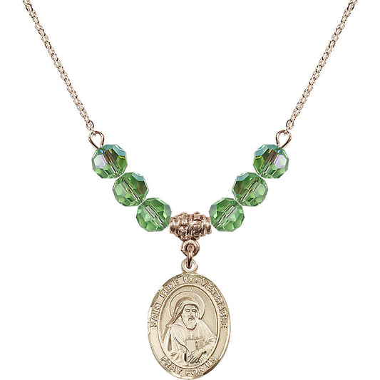14kt Gold Filled Saint Bede the Venerable Birthstone Necklace with Peridot Beads - 8302