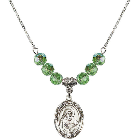 Sterling Silver Saint Bede the Venerable Birthstone Necklace with Peridot Beads - 8302