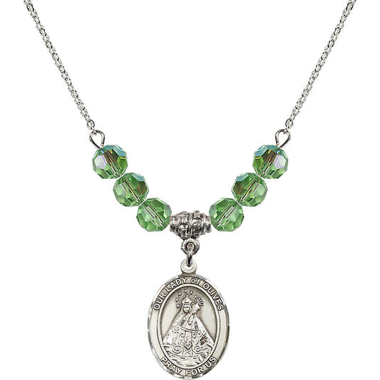 Sterling Silver Our Lady of Olives Birthstone Necklace with Peridot Beads - 8303