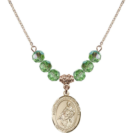 14kt Gold Filled Saint Thomas of Villanova Birthstone Necklace with Peridot Beads - 8304