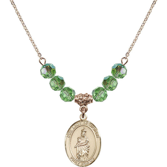 14kt Gold Filled Our Lady of Victory Birthstone Necklace with Peridot Beads - 8306
