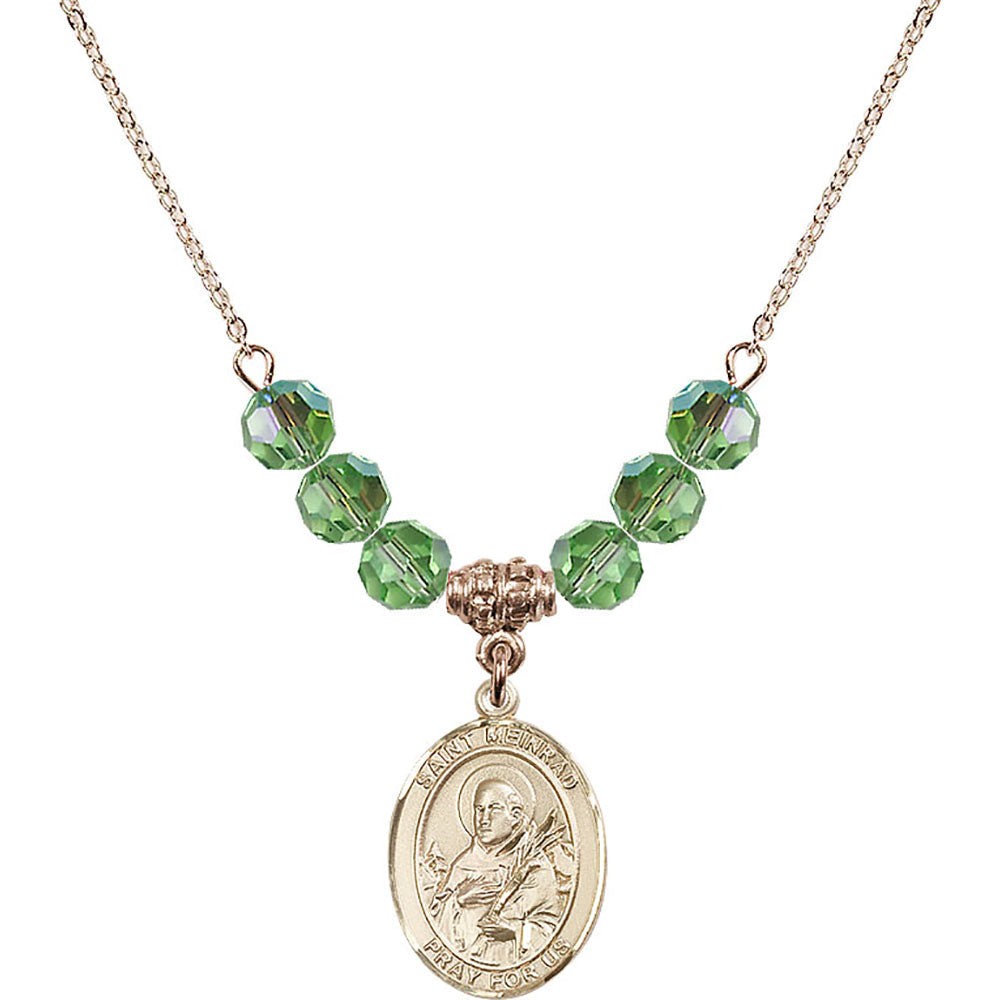 14kt Gold Filled Saint Meinrad of Einsiedeln Birthstone Necklace with Peridot Beads - 8307