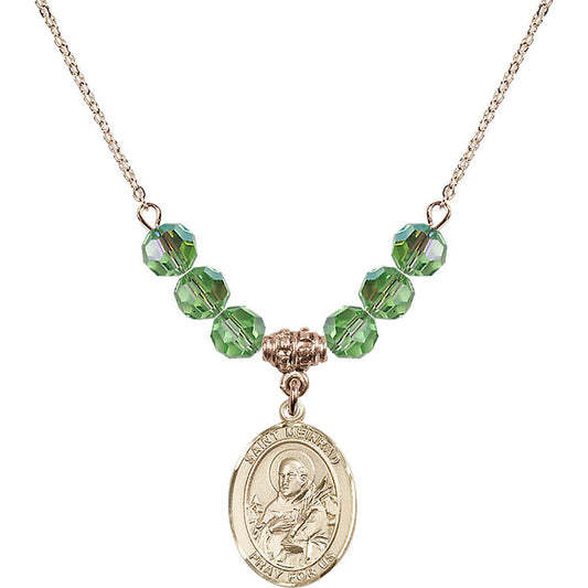 14kt Gold Filled Saint Meinrad of Einsiedeln Birthstone Necklace with Peridot Beads - 8307