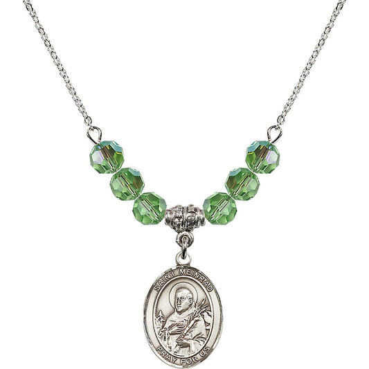 Sterling Silver Saint Meinrad of Einsiedeln Birthstone Necklace with Peridot Beads - 8307