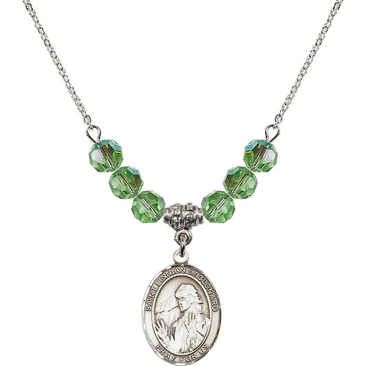 Sterling Silver Saint Finnian of Clonard Birthstone Necklace with Peridot Beads - 8308