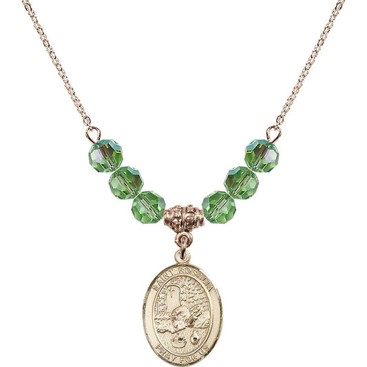 14kt Gold Filled Saint Rosalia Birthstone Necklace with Peridot Beads - 8309