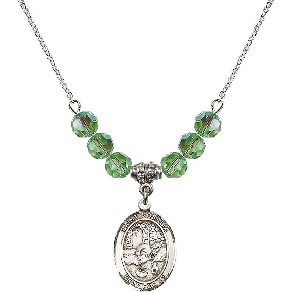 Sterling Silver Saint Rosalia Birthstone Necklace with Peridot Beads - 8309