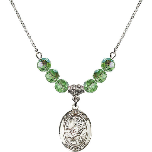Sterling Silver Saint Rosalia Birthstone Necklace with Peridot Beads - 8309