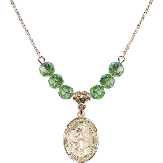 14kt Gold Filled Saint Elizabeth of the Visitation Birthstone Necklace with Peridot Beads - 8311