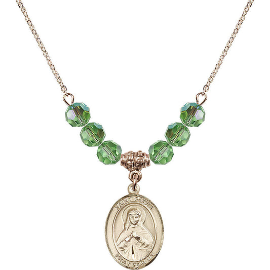 14kt Gold Filled Saint Olivia Birthstone Necklace with Peridot Beads - 8312