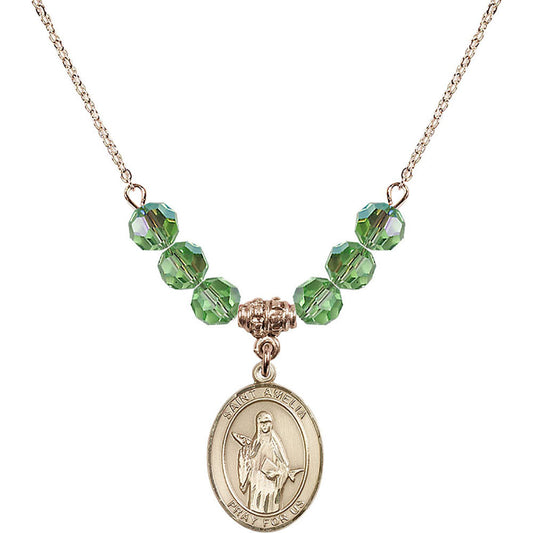 14kt Gold Filled Saint Amelia Birthstone Necklace with Peridot Beads - 8313