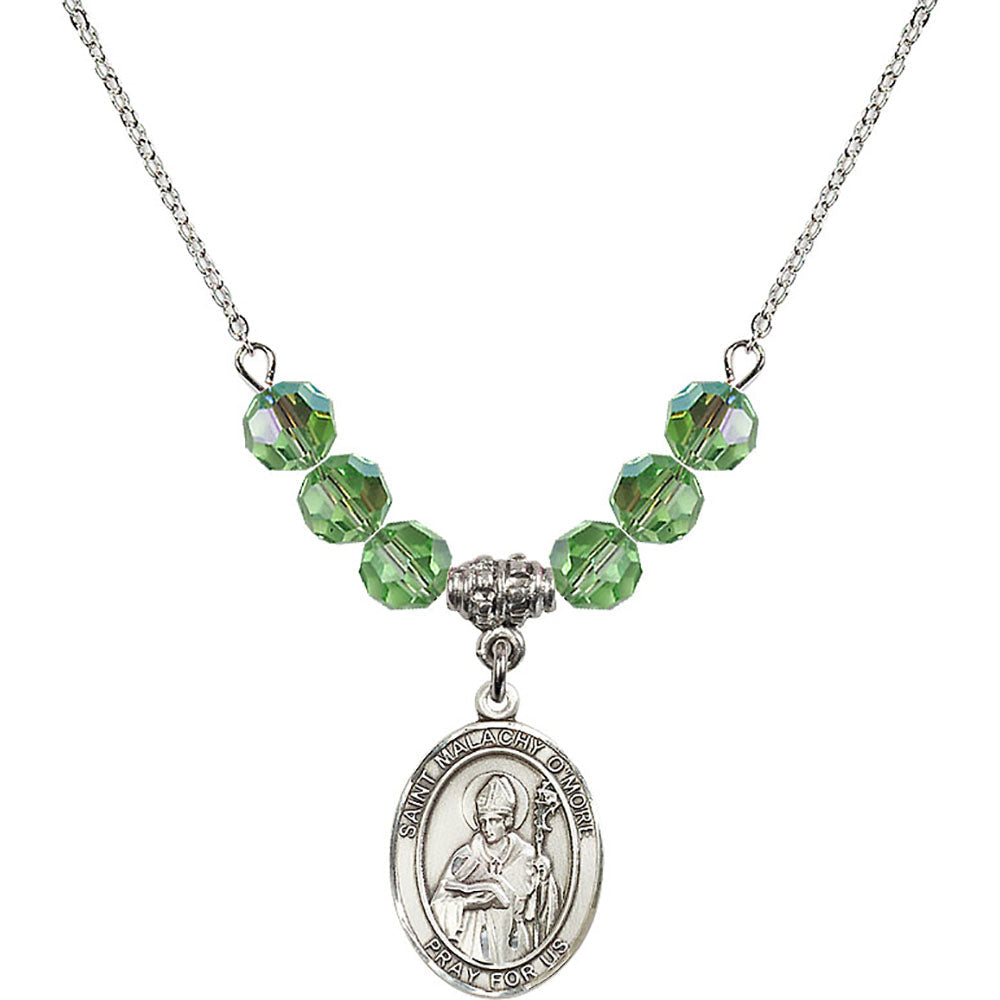 Sterling Silver Saint Malachy O'More Birthstone Necklace with Peridot Beads - 8316