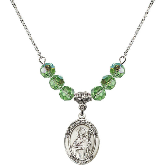 Sterling Silver Saint Malachy O'More Birthstone Necklace with Peridot Beads - 8316