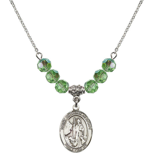 Sterling Silver Saint Anthony of Egypt Birthstone Necklace with Peridot Beads - 8317