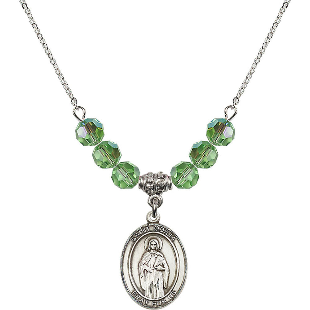 Sterling Silver Saint Odilia Birthstone Necklace with Peridot Beads - 8319
