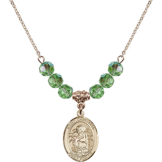 14kt Gold Filled Saint Christina the Astonishing Birthstone Necklace with Peridot Beads - 8320