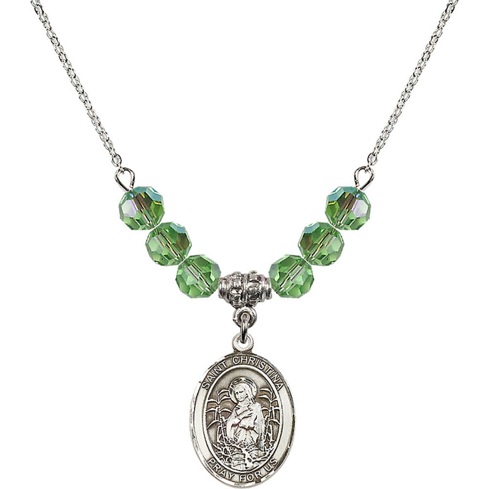 Sterling Silver Saint Christina the Astonishing Birthstone Necklace with Peridot Beads - 8320