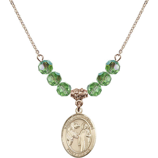 14kt Gold Filled Saint Columbanus Birthstone Necklace with Peridot Beads - 8321