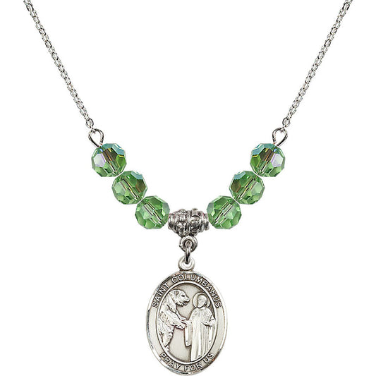 Sterling Silver Saint Columbanus Birthstone Necklace with Peridot Beads - 8321