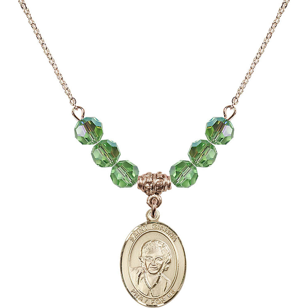 14kt Gold Filled Saint Gianna Beretta Molla Birthstone Necklace with Peridot Beads - 8322