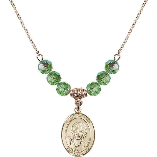14kt Gold Filled Saint Gianna Beretta Molla Birthstone Necklace with Peridot Beads - 8322