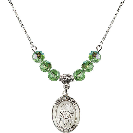 Sterling Silver Saint Gianna Beretta Molla Birthstone Necklace with Peridot Beads - 8322
