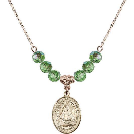 14kt Gold Filled Saint Edburga of Winchester Birthstone Necklace with Peridot Beads - 8324