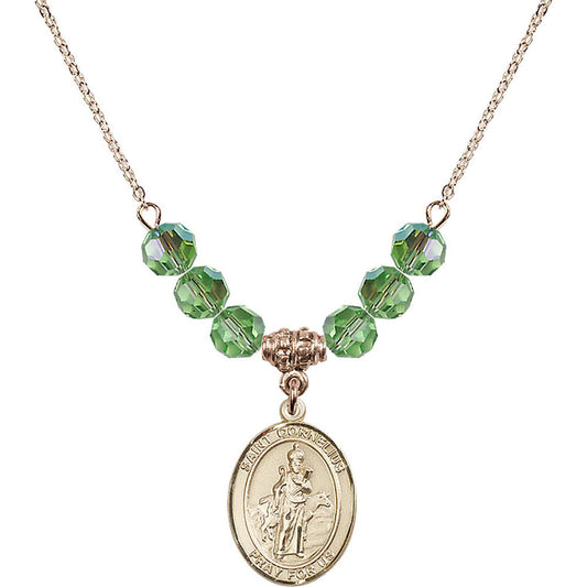14kt Gold Filled Saint Cornelius Birthstone Necklace with Peridot Beads - 8325