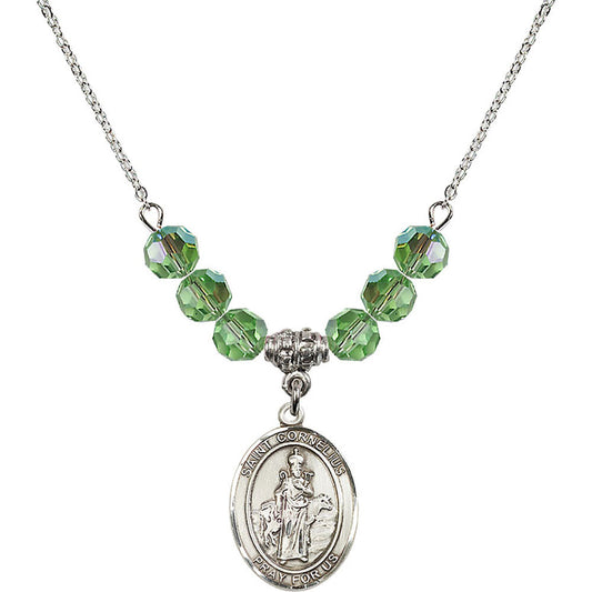 Sterling Silver Saint Cornelius Birthstone Necklace with Peridot Beads - 8325