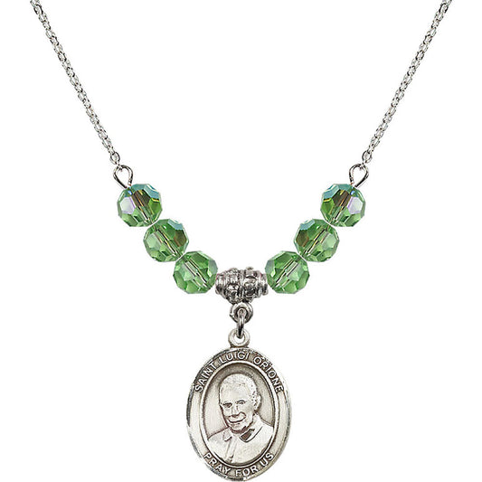 Sterling Silver Saint Luigi Orione Birthstone Necklace with Peridot Beads - 8326