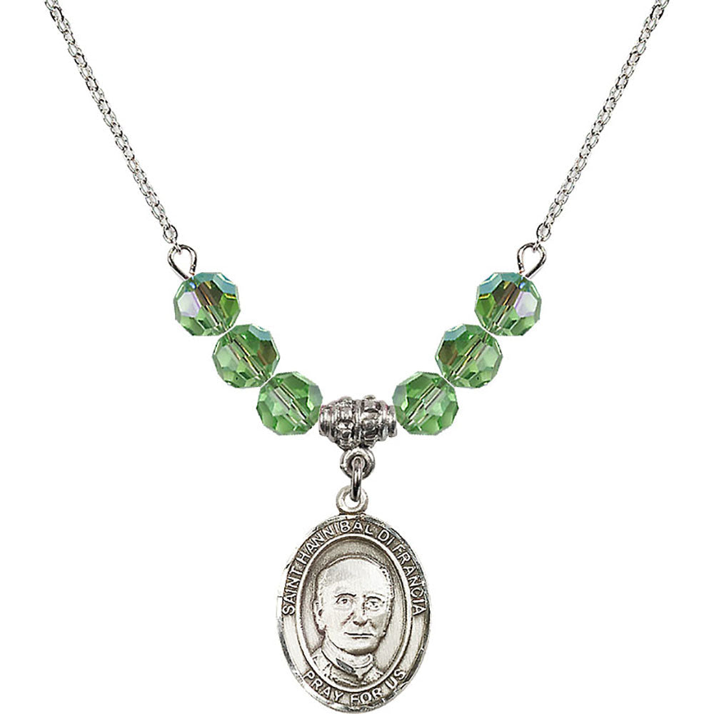 Sterling Silver Saint Hannibal Birthstone Necklace with Peridot Beads - 8327