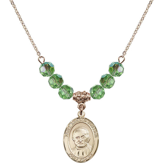 14kt Gold Filled Saint Arnold Janssen Birthstone Necklace with Peridot Beads - 8328