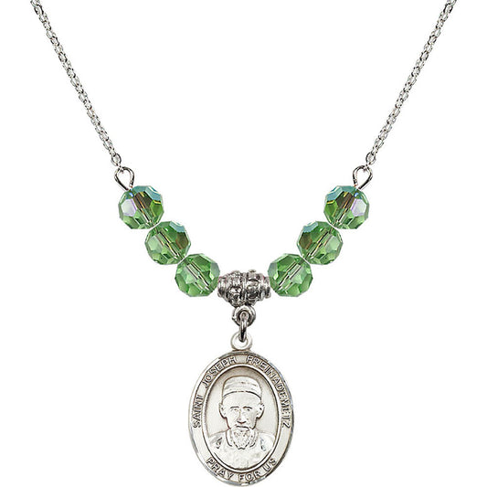 Sterling Silver Saint Joseph Freinademetz Birthstone Necklace with Peridot Beads - 8329