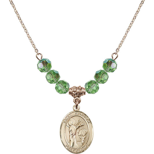 14kt Gold Filled Saint Kenneth Birthstone Necklace with Peridot Beads - 8332