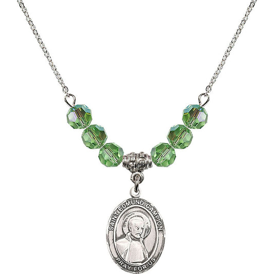 Sterling Silver Saint Edmund Campion Birthstone Necklace with Peridot Beads - 8333