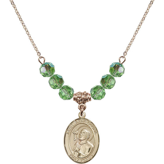 14kt Gold Filled Saint Rene Goupil Birthstone Necklace with Peridot Beads - 8334