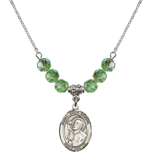 Sterling Silver Saint Rene Goupil Birthstone Necklace with Peridot Beads - 8334